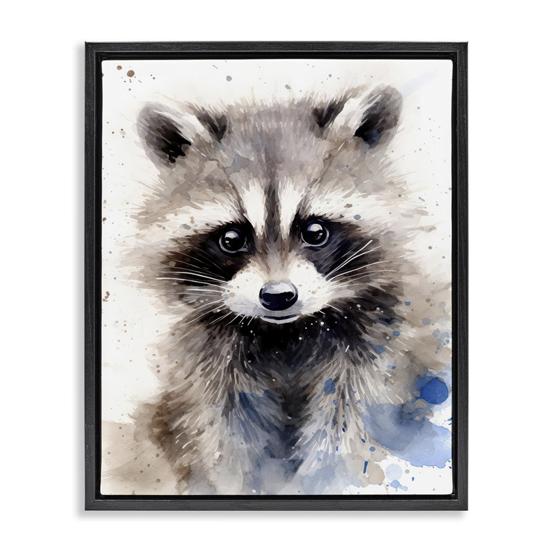  "Woodland Nursery Raccoon", art mural sur toile flottante par Franklyn Gregory, Cadre flottant noir de jais