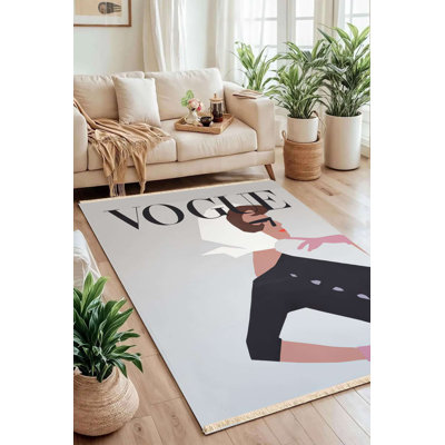 4' x 6' Machine Washable 100% Cotton Vintage Haute Couture Fashion Magazine Cover Illustration Rug