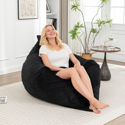 3 in 1 Corduroy Bean Bag Chair with Pillow for Living Room by Trule