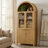 71" Fluted Tall Arched Pantry Cabinet With Adjustable Shelves, Elegant Display Storage With Hidden Drawer & Glass Door For Kitchen, Living Room, Dining Room, Oak-652050