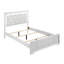Lit simple moderne, conception Blaze, blanc, rembourré avec tête de lit, éclairage à DEL, structure en bois, option gris acier ou tissu blanc