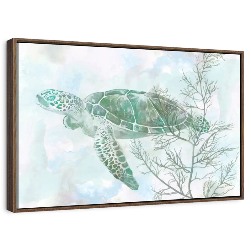 Watercolor Sea Turtle II, Floating Frame Walnut, 40" X 27"