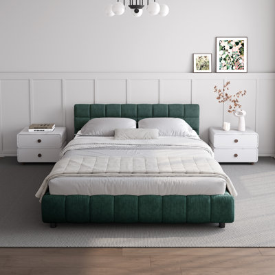 Chenille Upholstered Bed Frame With Headboard And Drawer