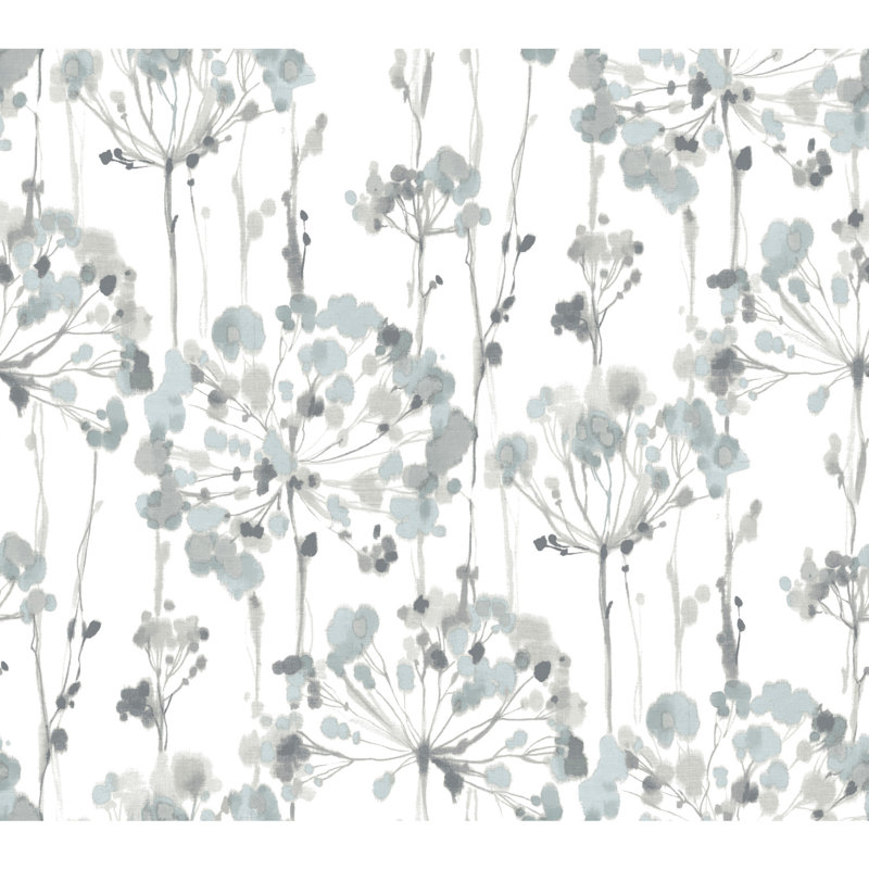 Rouleau de papier peint lisse L 20 pi x l 27 po Flourish, Bleu transparent / gris, Papier