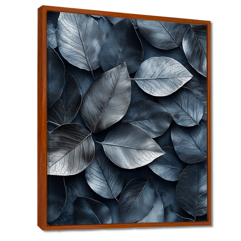 Étain, feuilles, art mural sur toile, H 44 po x l 34 po, Reproduction avec cadre flottant, Brun