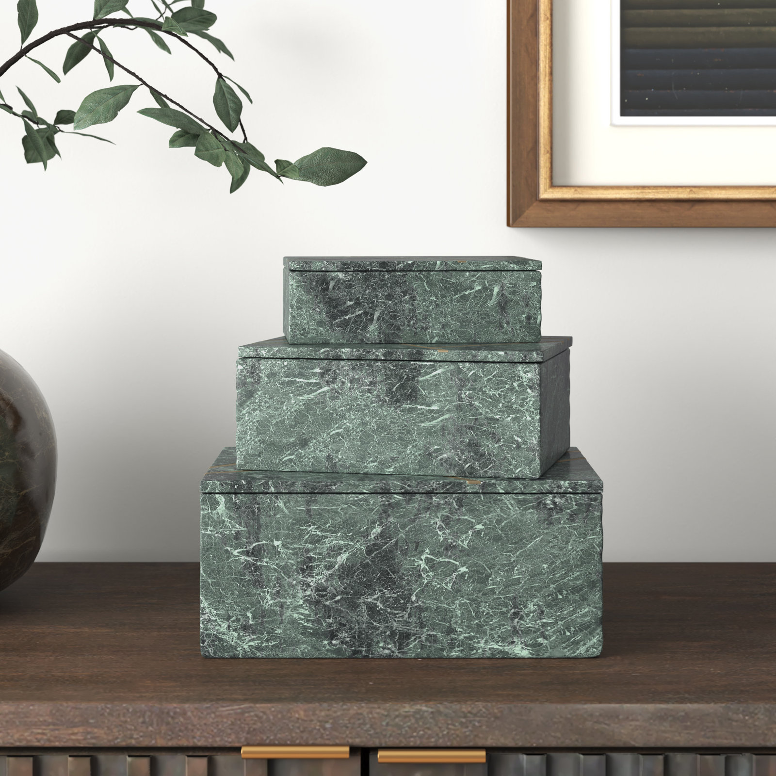 Lagos 9.15" W Marble Decorative Box Set 