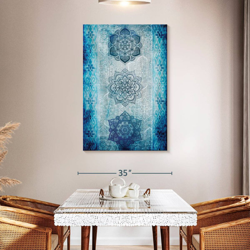 Kerner Blue Floral Mapuche Symbols, 48" H x 32" W