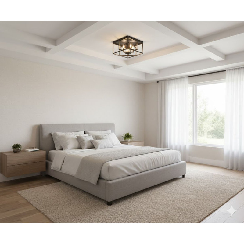 Plafonnier encastré carré moderne 4 lumières Gubaaz, Noir, noir, noir, noir