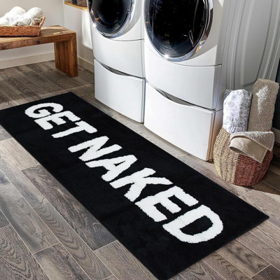 Tapis de salle de bain noir, tapis de couloir long pour la salle de bain, tapis de bain simple et amusant, tapis en microfibre antidérapant absorbant l'eau, 18 po x 47 po