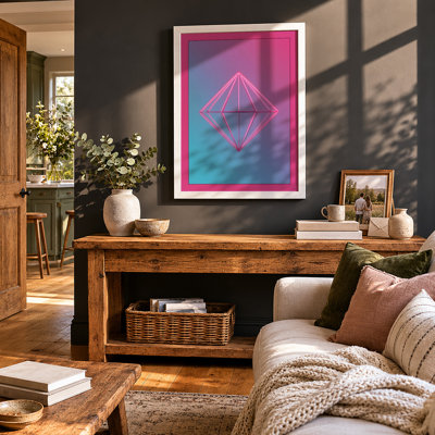 Neon Diamond Geometric - Framed Print