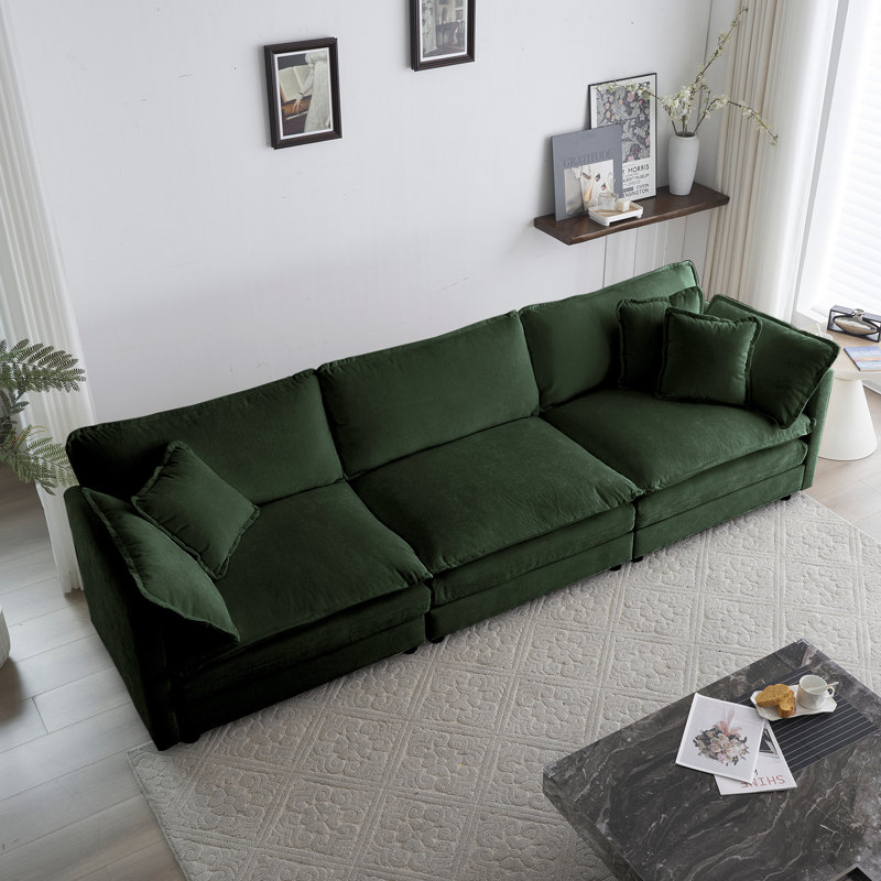 Ensemble de canapé en chenille 4 places avec coussins Castello, Vert