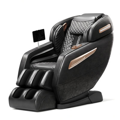 Fauteuil de massage Shiatsu 4D zéro gravité pour tout le corps, inclinable, avec rail SL-Track de 147 cm, scan IA, 30 coussins gonflables, thérapie par la chaleur pour les lombaires et les mollets, haut-parleur Bluetooth, commande vocale, 12 programmes automatiques, écran tactile, rouleaux de massage pour les pieds, repose-pieds extensible, noir onyx