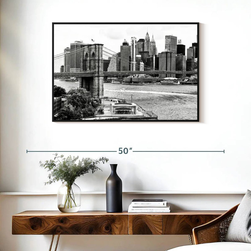 Le pont de Brooklyn, Cadre flottant noir, 37 po x 25 po