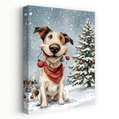 Contemporary Art Abstract Contemporary Dog Nature Winter Wall Art 1 Piece Wrapped Canvas Wall Art