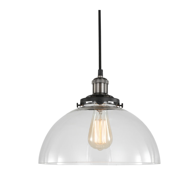 Luminaire suspendu pour dôme simple 1 lumières Pinnix, Nickel antique, Balle transparente usée