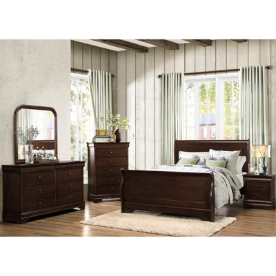 Grand lit style cerisier foncé de style chambre à coucher - Un objet essentiel pour la chambre à coucher nécessite un sommier en bois et une finition traditionnelle d'ingénierie