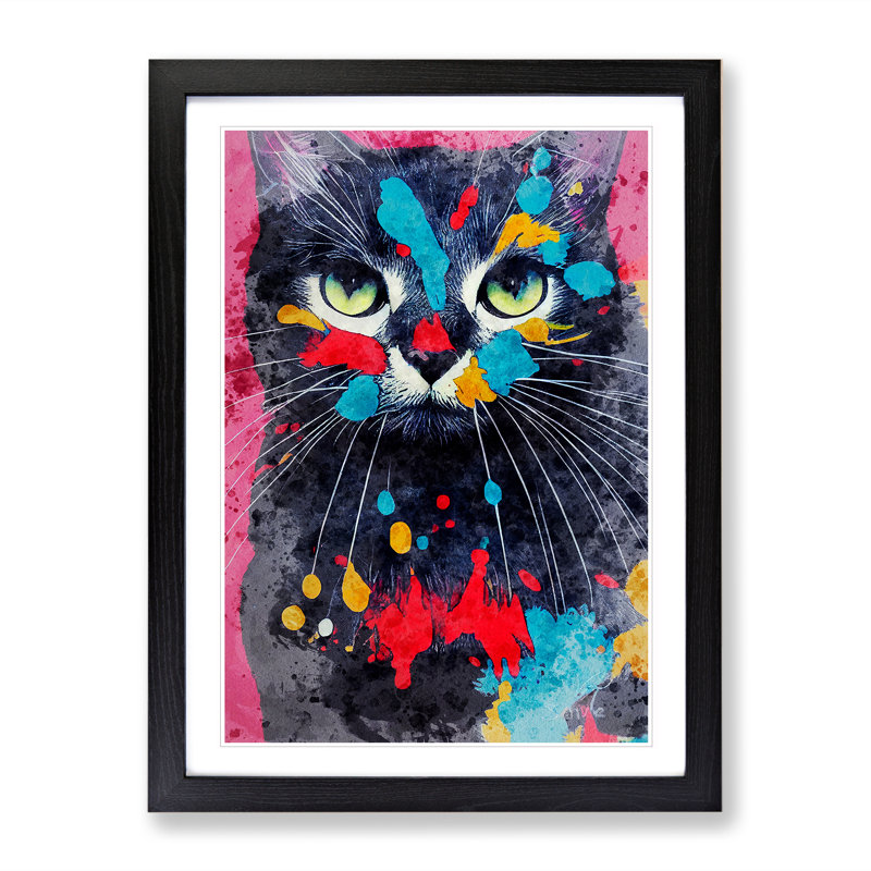Catt Paint Splash No.2 - Wall Art, Black Framed, 48cm H x 36cm W, White