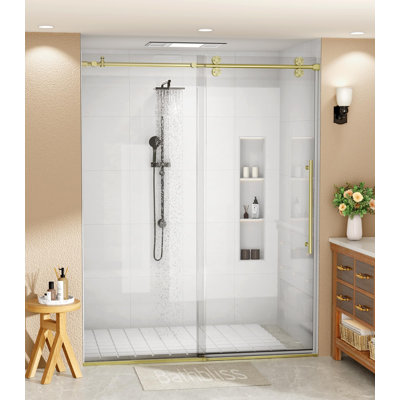 60"W X 76" H Sliding Frameless Shower Door With 5/16"(8mm) Clear Tempered Glass