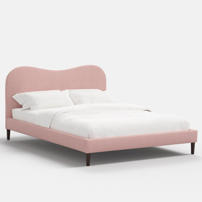 Lit plateforme Wave en lin rosé