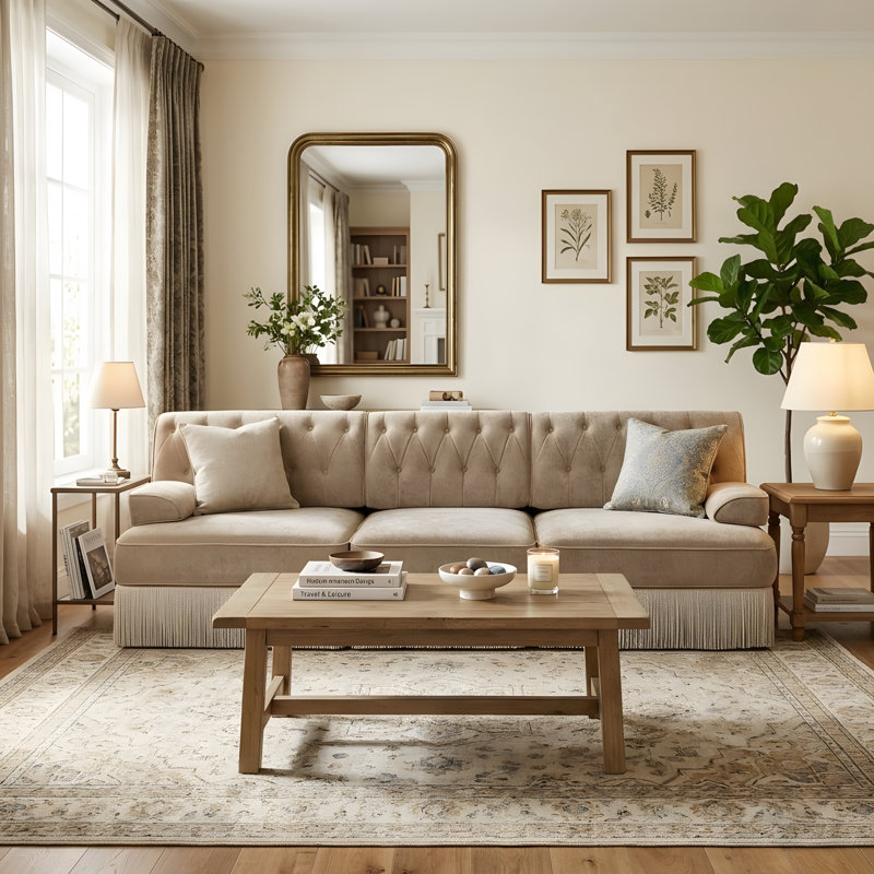 Canapé de style Chesterfield, H 34,18 po x l 106,58 po x P 33,78 po, Chameau