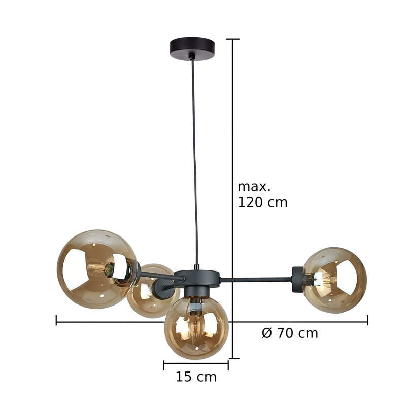 Chryl 4 - Light Matte Black Sputnik Pendant, Honey