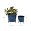 Jardinières rondes en métal émaillé bleu avec incrustation dorée et support, ensemble de 2: 9 po, 12 po-1648610512