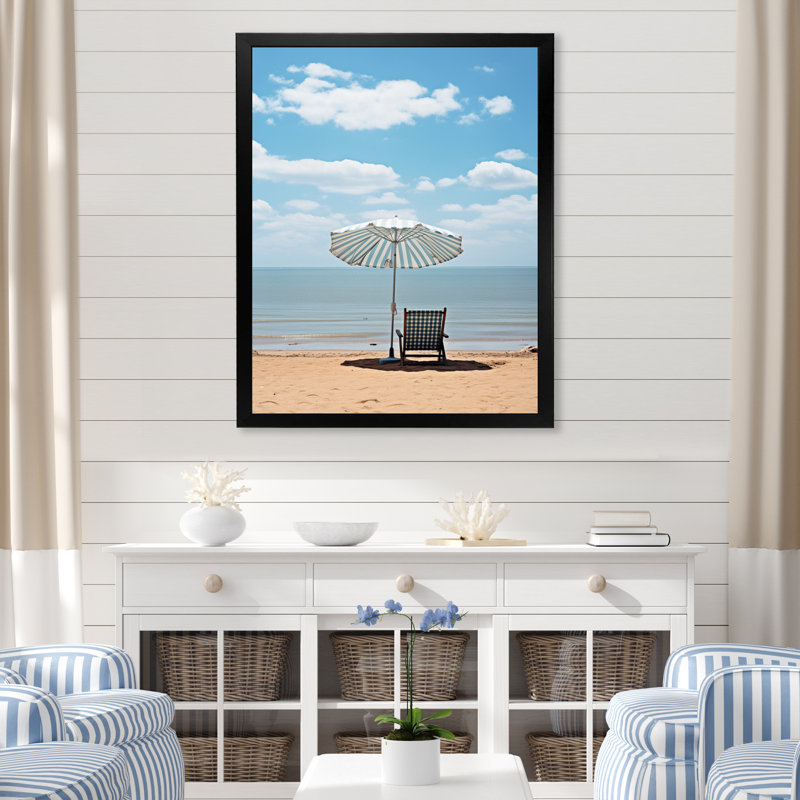 «Beach Photo Chair Reverie», reproduction sur toile, H 40 po x l 30 po x P 1,5 po, Cadre d'angle fermé noir