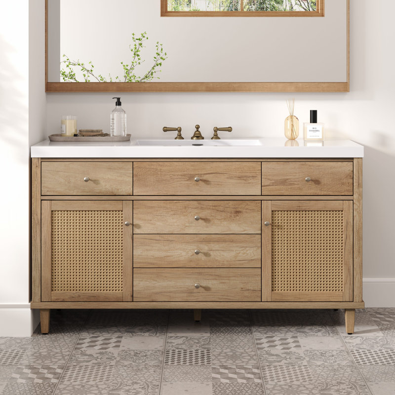 Meuble-lavabo moderne de 60 pouces avec lavabo SMC, comptoir spacieux et rangement abondant pour un design élégant et fonctionnel