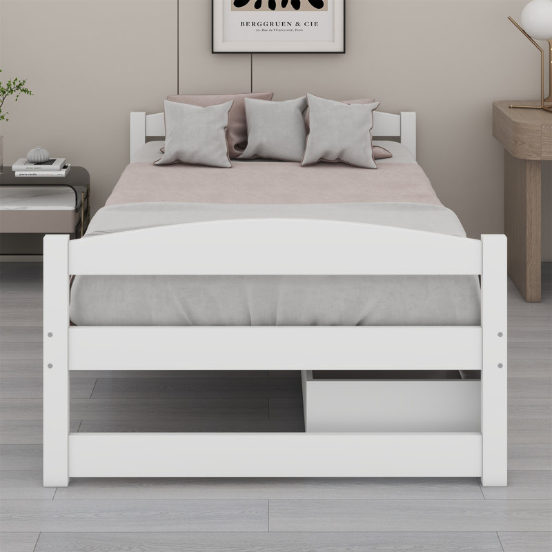 Platform Bed With Two Drawers, White