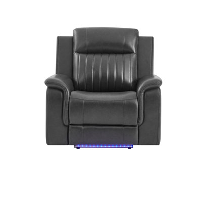IAN CHARCOAL WITH BLACK WELT POWER RECLINER WITH LED