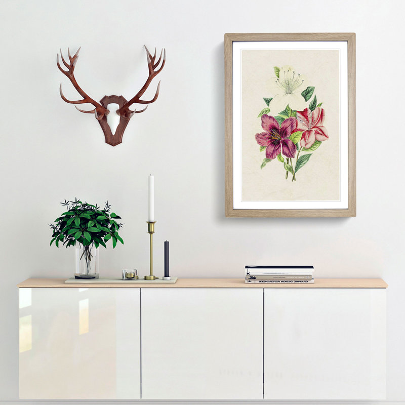 Illustration of Beautiful Flowers - Picture Frame Graphic Art Print, Oak Framed, 48cm H x 36cm W x 2cm D