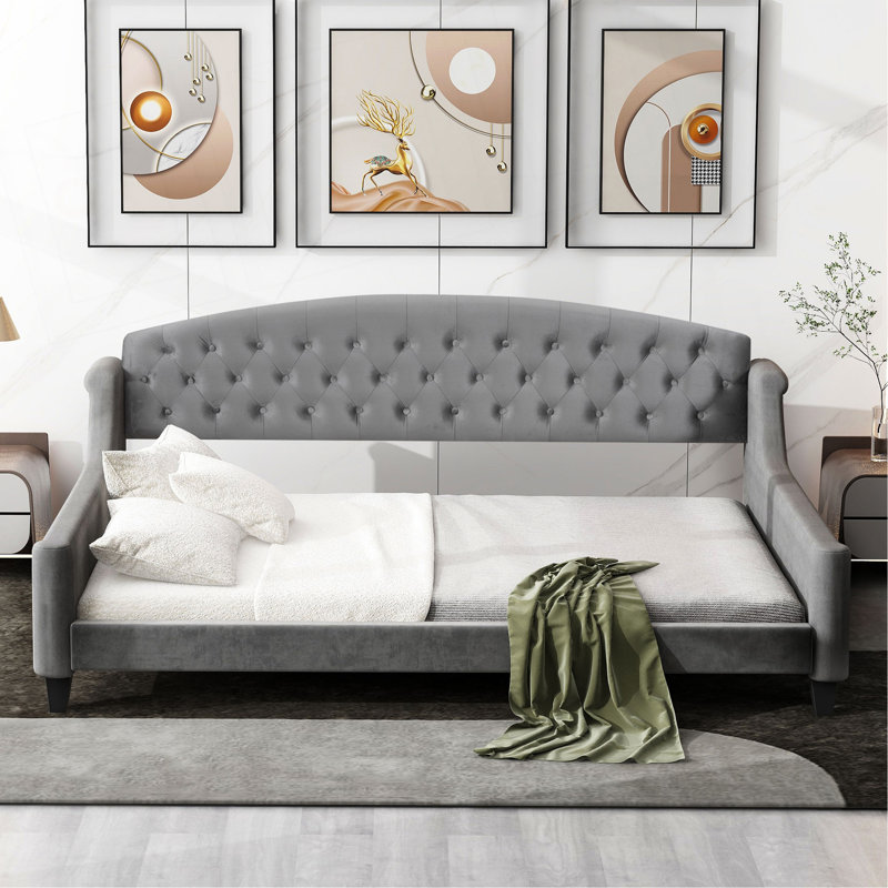 Lit de jour capitonné Modern Luxury, gris, Lit double