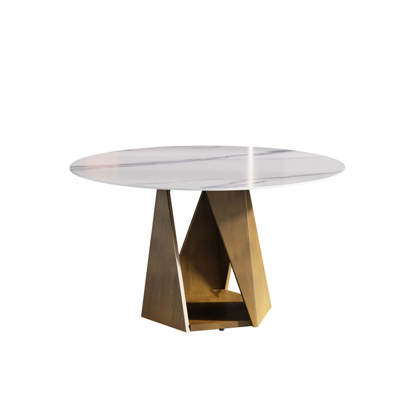 Table de salle à manger ronde en pierre frittée de 53 po, couleur blanche, base en fer, pouvant accueillir 6 personnes, bureau moderne, sièges en bronze