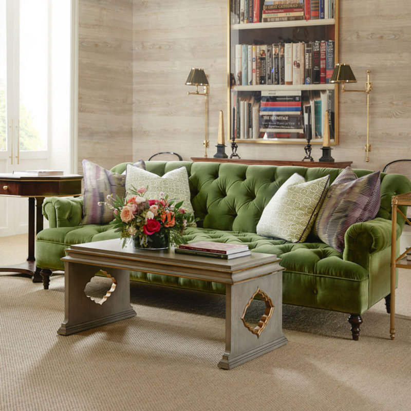 French Vintage Flannel Green Sofa