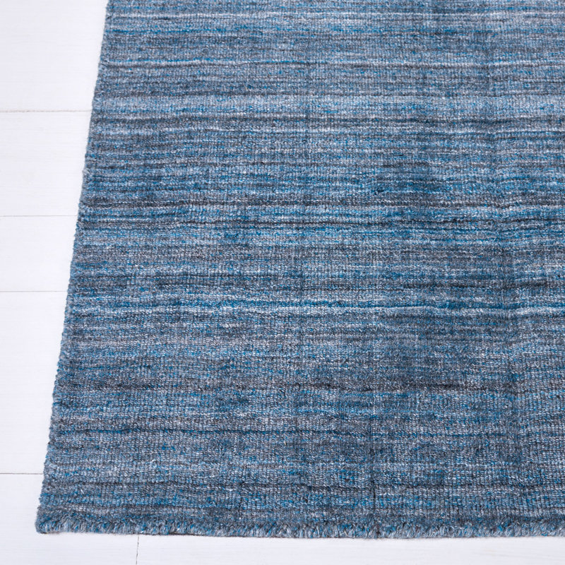 Abbie-Jo Hand Loomed Viscose/Cotton/Wool Solid Colour Rug in Teal/Blue, Square 6'