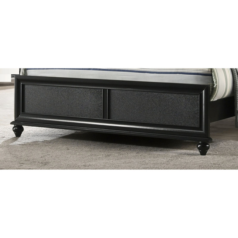 Fashionable Black Queen Size Bed With Diamond Headboard And Solid Wood Bun Foot Design