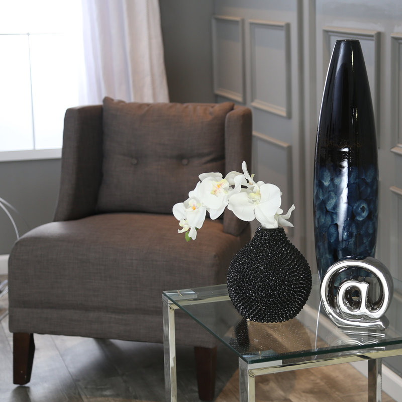 Vase décoratif Dugg, H 8 po x l 7,25 po x P 7,25 po, Noir