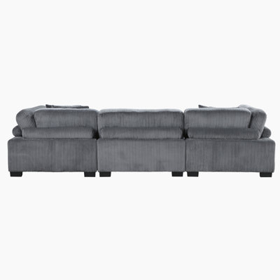 Brinsley 135" Modern Modular Sofa with Corduroy Fabric, Adjustable Backrest, 5 Pillows