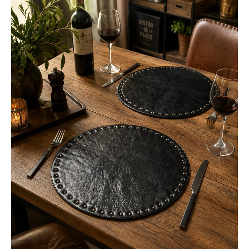 Ensembles de table ronds en similicuir de 35 cm (13,78 pouces) avec rivets, antidérapants
