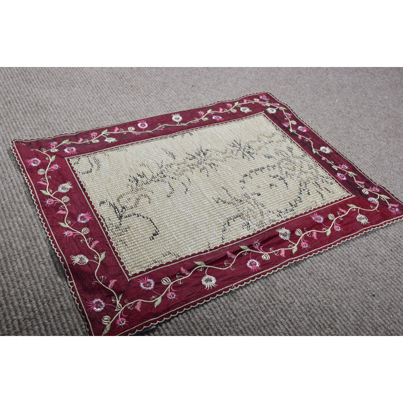 Tapis turc antique fait à la main avec broderie florale, kilim en laine, parfait pour le décor d'un vestibule