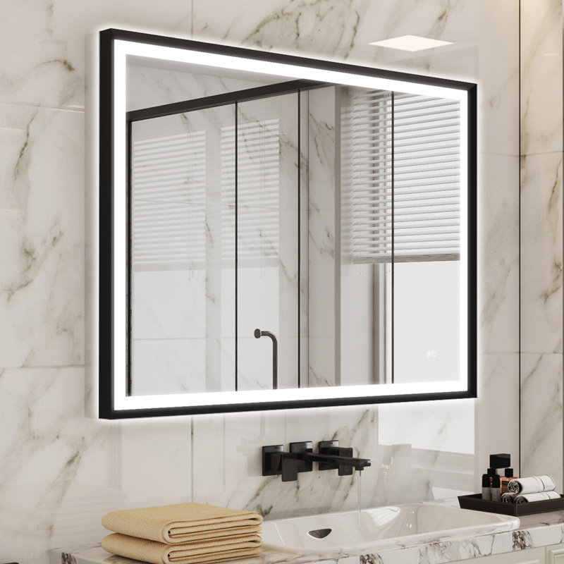 Miroir de salle de bain Edlun, Noir mat, 36 po x 48 po