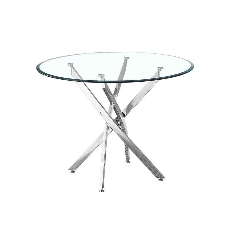 Table de salle à manger ronde contemporaine en verre trempé avec pieds en acier inoxydable