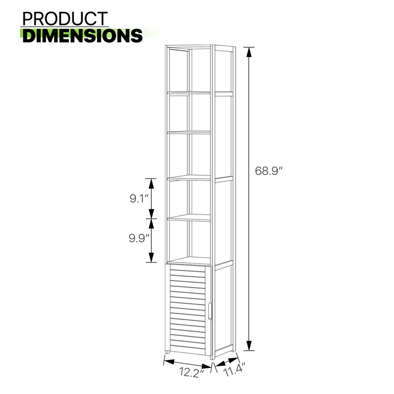 Kayana 68.9" H x 12.2" W x 11.4" D Bamboo Storage Bookcase Cabinet, (7 Shelves) 68.9" H x 12.2" W x 11.4" D