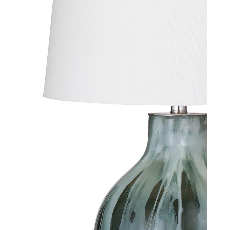 Lampe de table Mersay fumée avec abat-jour tambour conique blanc