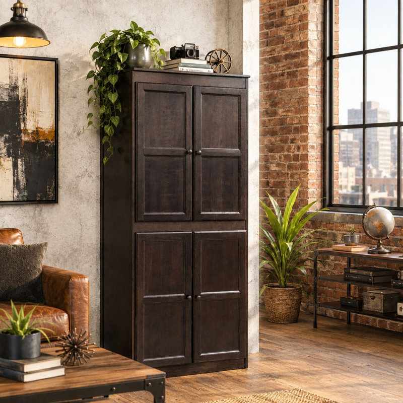 Armoire de rangement en bois Kesterson, 72 pouces avec 5 tablettes, Espresso