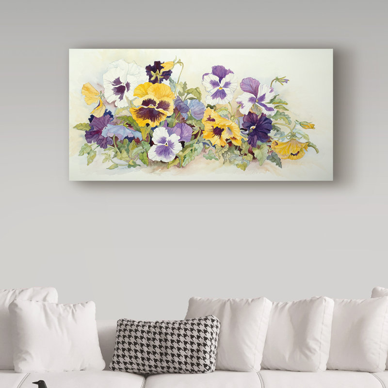 Deetra «Pansies in Yellow Mauve», reproduction de peinture acrylique sur toile tendue, H 24 po x l 47 po x P 2 po