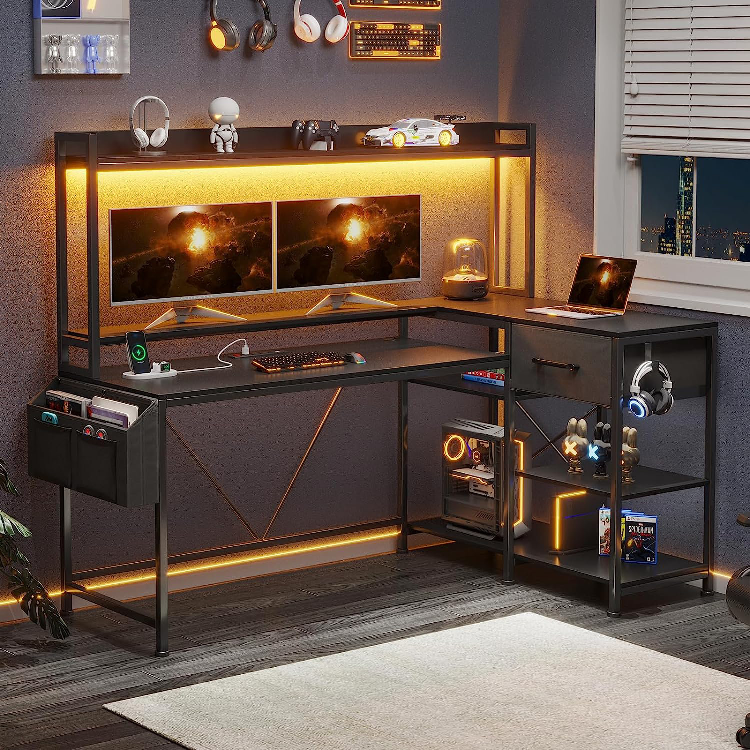 Ivy Bronx Drangel 55'' W L-Shaped Computer Desk with Hutch - Wayfair Canada