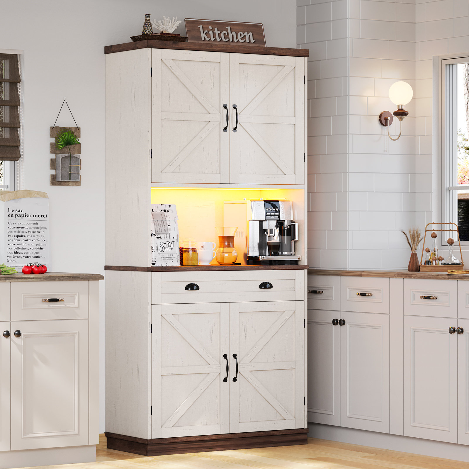 Gracie Oaks Sapheria 72.6'' Kitchen Pantry Cabinet & Reviews | Wayfair