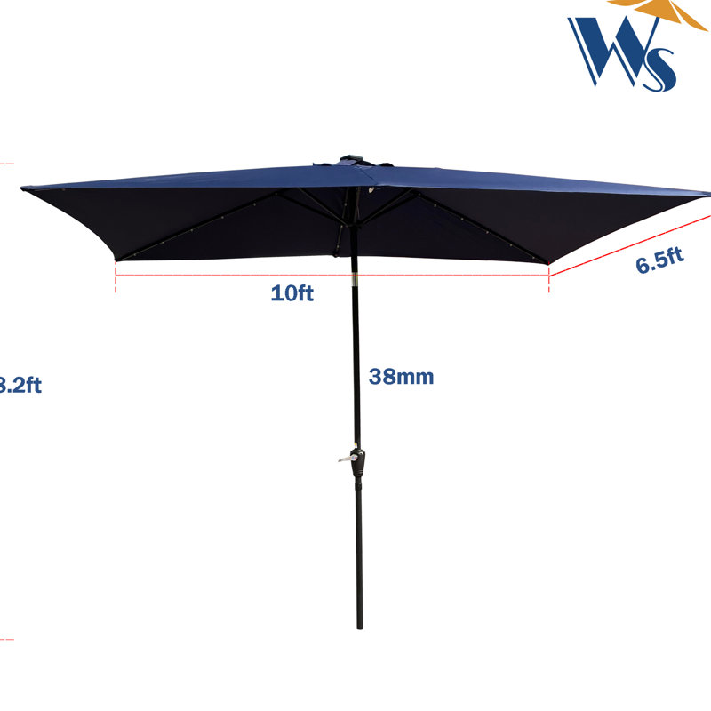 Parasol d'extérieur à lumière solaire d'extérieur à DEL - 10 x 6,5 pi, structure flexible 10 x 6,5 pi avec lumières, bleu marine