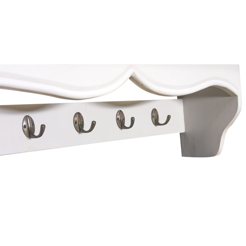 Nadine Solid Wood Wall 5 - Hook Wall Mounted Coat Rack, Antique White